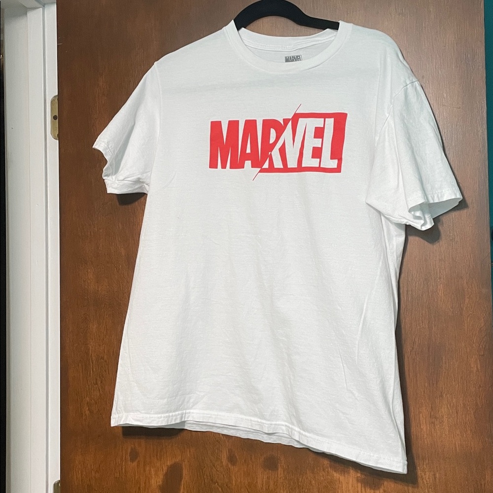 Marvel Tee in White with Red Graphic Logo